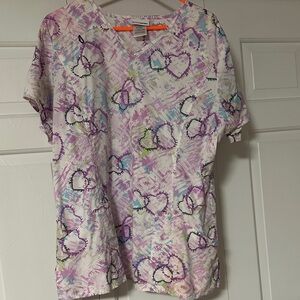Scrubstar Purple & Multicolor Heart-Print Short Sleeve Scrub Top